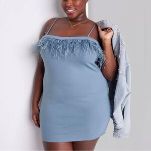 NEW Wild Fable Dress Womens XXL Slate Blue Feather Bodycon‎ Camisole Strap Mini